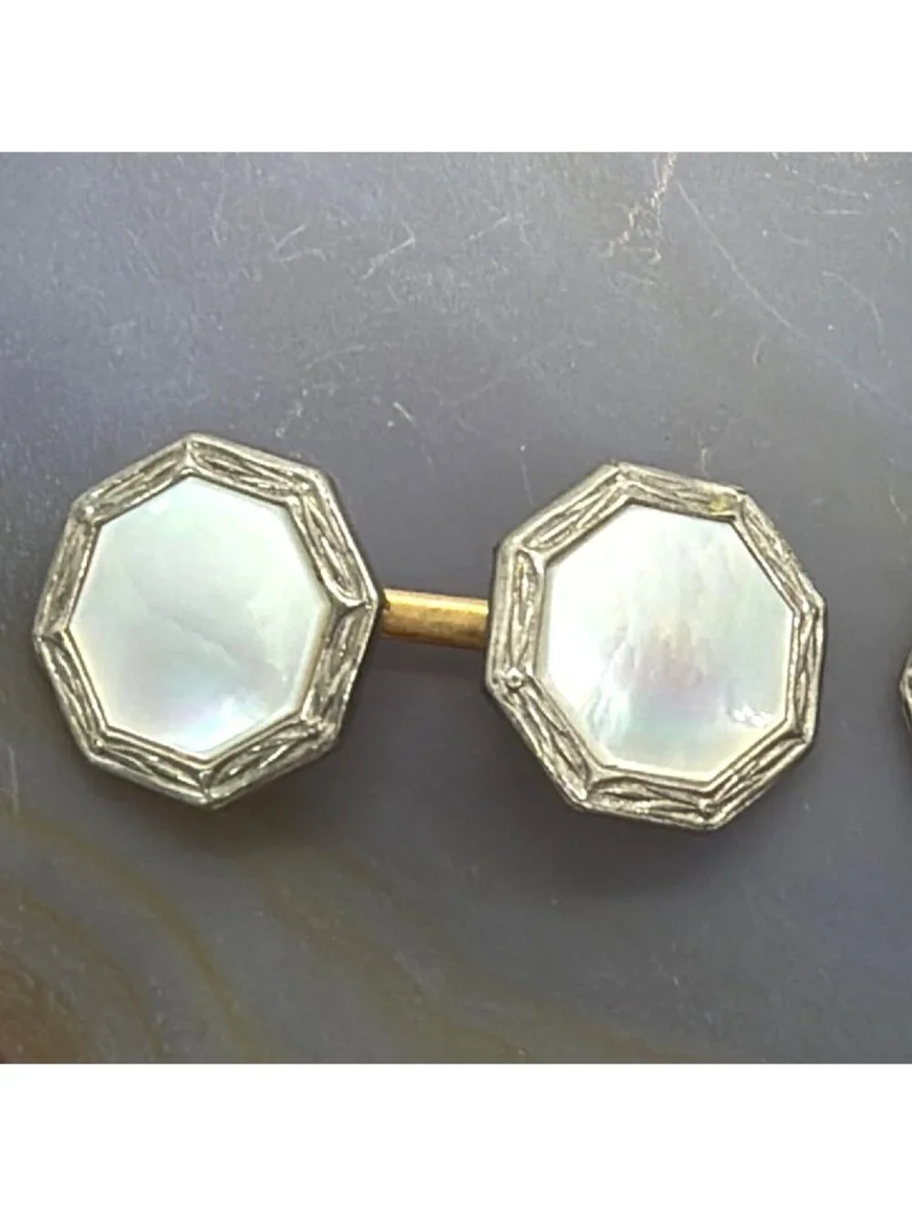 Cufflinks Art Deco Mother of Pearl Rolled Gold Plate Tuxedo Double Sided Vintage